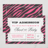 VIP Ticket Zebra Glam Sweet 16 Birthday Party Kaart (Voorkant / Achterkant)