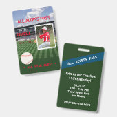 VIP-toegang Badge voor honkbalveld verjaardagsfees (Voor- en achterkant)