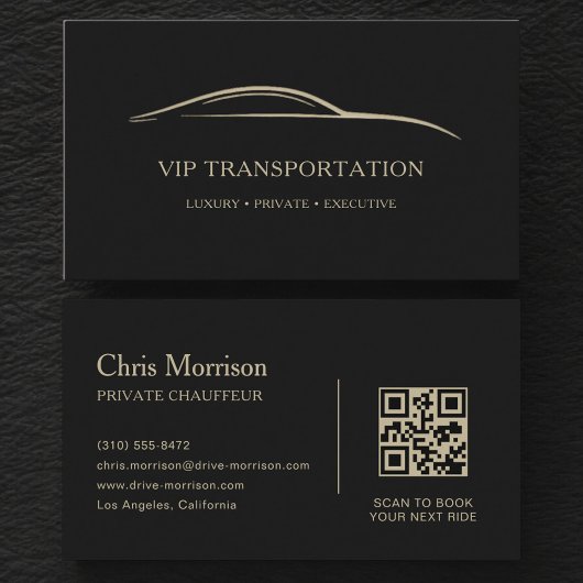 VIP Transportation QR Code Black & Gold Visitekaartje