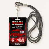 VIP-uitnodiging voor Red Game Truck Birthday Party Badge (Voorkant met draagriem)