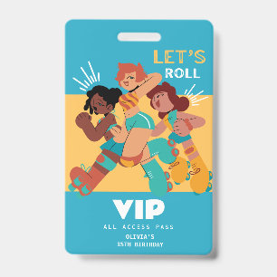 VIP uitnodiging voor roller skate meisje verjaarda Badge