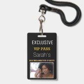 VIP uitnodigingen voor vrijgezellenfeest met zwart Badge (Voorzijde met lanyard)