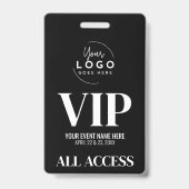 VIP Uw Logo Zwart Wit All Access Event Badge (Achterkant)