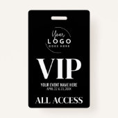 VIP Uw Logo Zwart Wit All Access Event Badge (Voorkant)