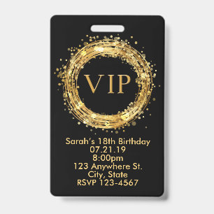 VIP van de Birthday de Uitnodiging van de Pas Badge