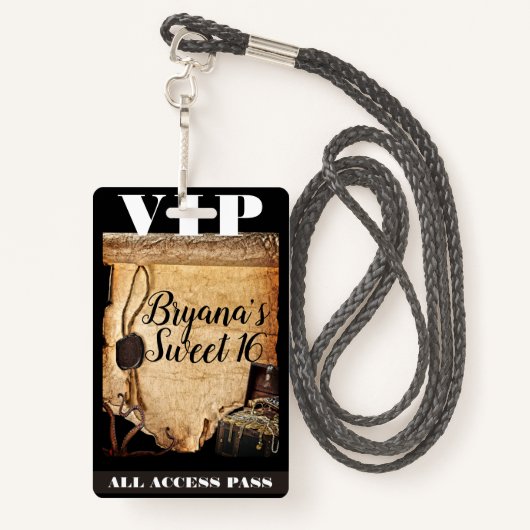 VIP van de oude  Pirate Scroll Birthday Party Badge (Achterkant met draagriem)