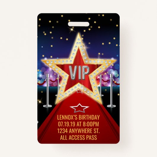 VIP van het rode tapijt Pas Birthday Badge Uitnodi (Voorkant)