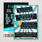 VIP van Limiet Pass Blauwgroen & Gold Glitter-uitn Kaart (Voorkant / Achterkant)