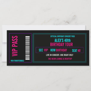 VIP Verjaardagsconcert Ticket Uitnodiging Neon