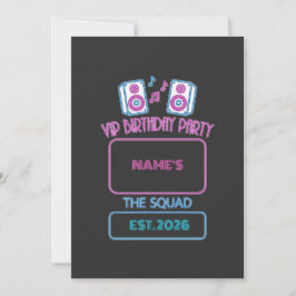 VIP Verjaardagsfeest Neon Squad Persoonlijke Gast  Kaart