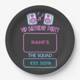 VIP Verjaardagsfeest Neon Squad Persoonlijke Gast  Papieren Bordje