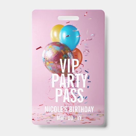 VIP Verjaardagspas Custom Photo Event Badge (Voorzijde)
