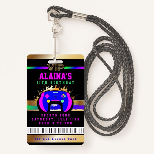 VIP VIDEO GAMER GAME ALL ACCESS Gold Girls Pass Badge (Voorkant met draagriem)