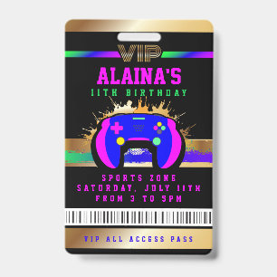 VIP VIDEO GAMER GAME ALL ACCESS Gouden Meisjespas Badge