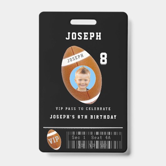 VIP Voetbalpas Aangepaste Foto Verjaardagsfeestje Badge (Voorzijde)