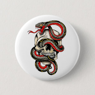 Viper Skull Tattoo ontwerp Ronde Button 5,7 Cm