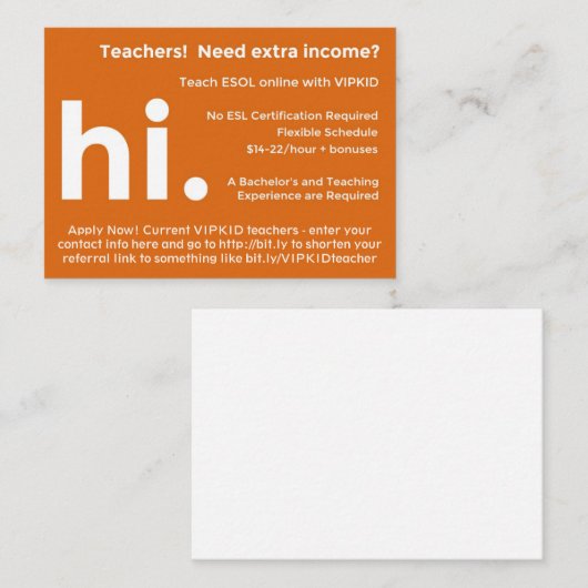 VIPKID-leraar verwijzing/wervingskaarten Aanbevelingskaartje (Voorkant / Achterkant)