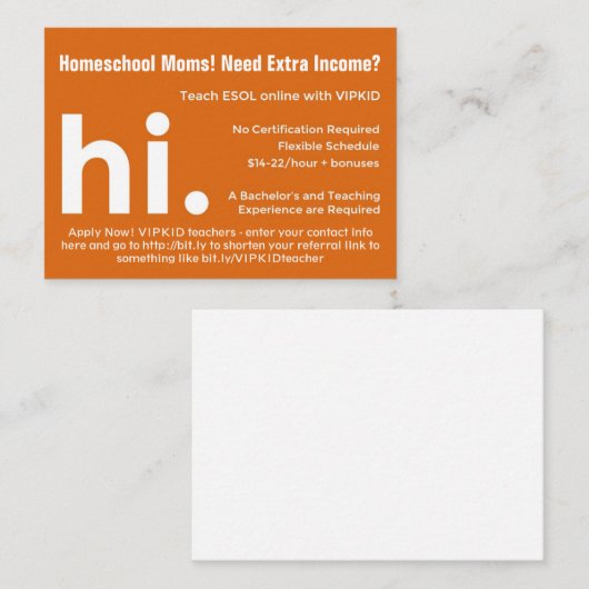 VIPKID-leraar verwijzing/wervingskaarten Aanbevelingskaartje (Voorkant / Achterkant)