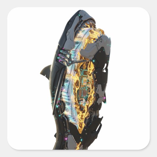 Viral Brainrot Shark Neon Aesthetic | Glitchcore Vierkante Sticker (Voorkant)