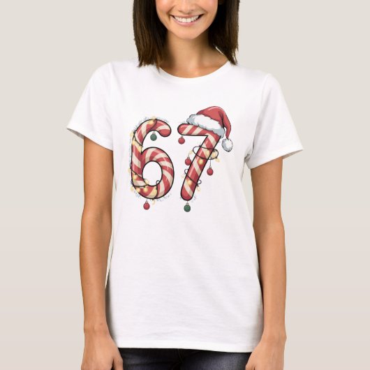 Viral Six Seven (6-7) Candy Cane Meme Christmas T-shirt (Voorkant)