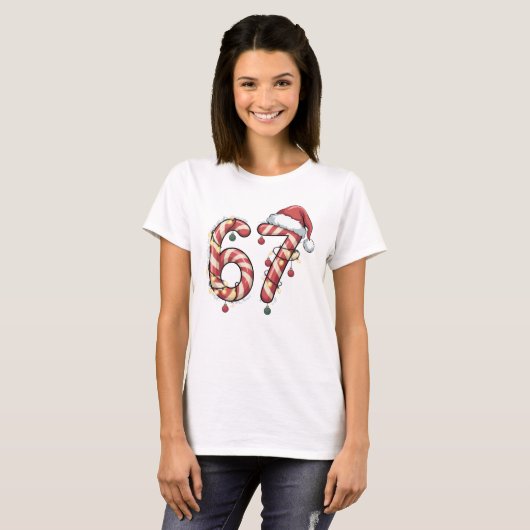Viral Six Seven (6-7) Candy Cane Meme Christmas T-shirt (Voorkant volledig)