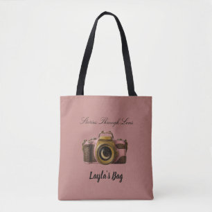 Virale aangepaste naam camera cadeau Slank Minimaa Tote Bag
