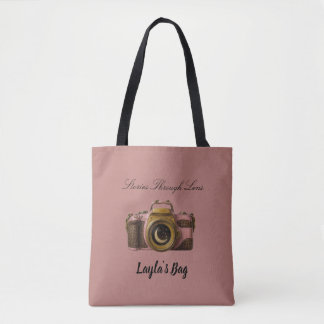Virale aangepaste naam camera cadeau Slank Minimaa Tote Bag