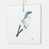 Vireo met blauwe kop keramisch ornament (Links)