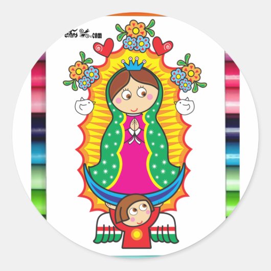 VIRGEN DE GUADALUPE CARICATURA 01  PRO RONDE STICKER (Voorkant)