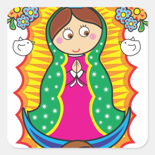 VIRGEN DE GUADALUPE CARICATURA 01 PRO VIERKANTE STICKER (Voorkant)