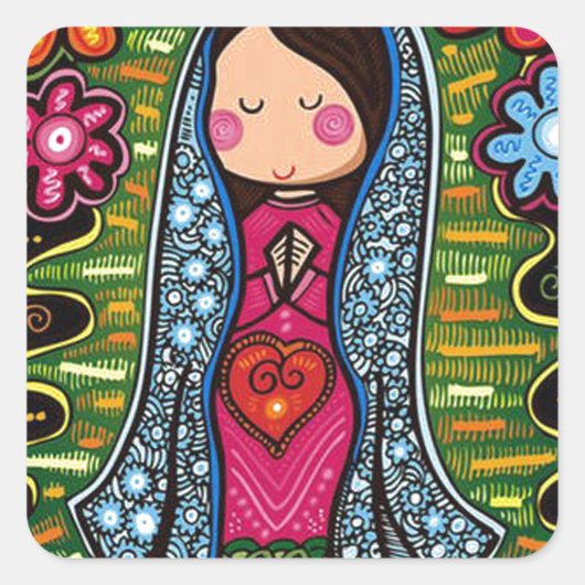 VIRGEN DE GUADALUPE CARICATURA 03  PRO VIERKANTE STICKER (Voorkant)