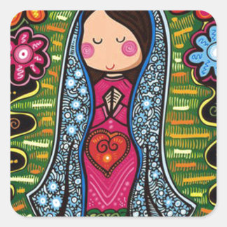 VIRGEN DE GUADALUPE CARICATURA 03  PRO VIERKANTE STICKER