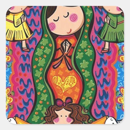 VIRGEN DE GUADALUPE CARICATURA 05  PRO VIERKANTE STICKER (Voorkant)