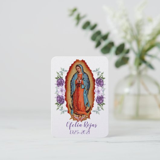 Virgen De Guadalupe Funeral Memorial Card Visitekaartje (Staand voorkant)