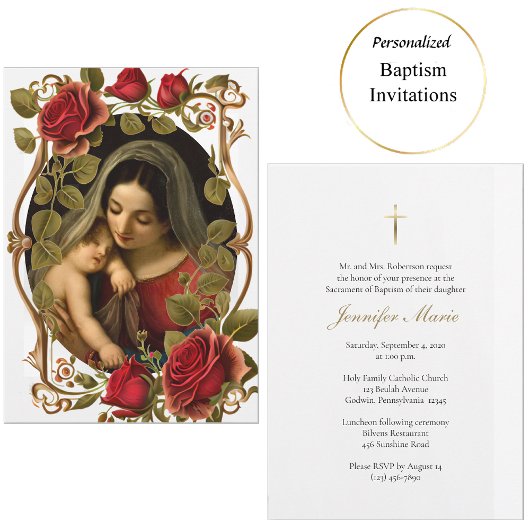 Virgin and Child Red Roses Roman Catholic Baptism  Kaart