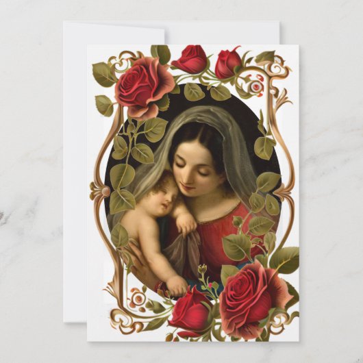 Virgin and Child Red Roses Roman Catholic Baptism  Kaart (Voorkant)