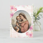 Virgin and Child Soft Pink Roses Catholic Baptism Kaart (Staand voorkant)