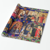VIRGIN, CHILD EN ANGELS, goudblauw kerstmis Cadeaupapier (Uitgerold)