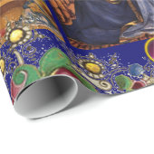 VIRGIN, CHILD EN ANGELS, goudblauw kerstmis Cadeaupapier (Rol Hoek)