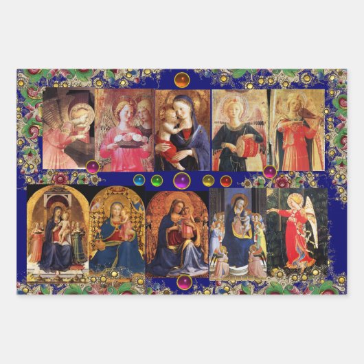 VIRGIN, CHILD EN ANGELS, goudblauw kerstmis Inpakpapier Vel (Voorkant 3)