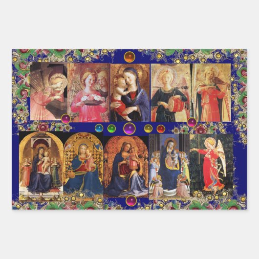 VIRGIN, CHILD EN ANGELS, goudblauw kerstmis Inpakpapier Vel (Voorkant)