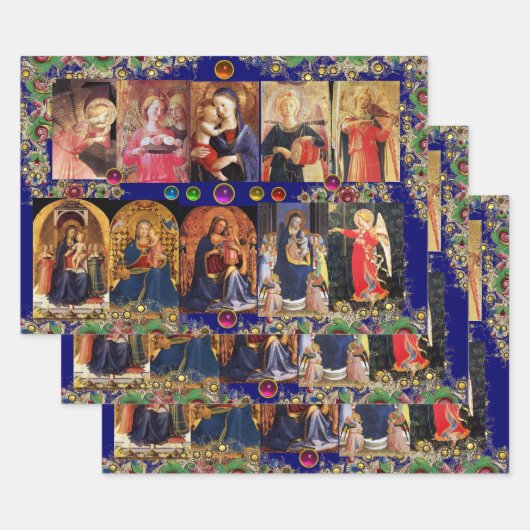 VIRGIN, CHILD EN ANGELS, goudblauw kerstmis Inpakpapier Vel (Set)