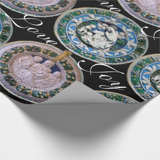 VIRGIN, CHILD EN ANGELS, NATIVITEITSCHRISTMAS ROND CADEAUPAPIER (Hoek)