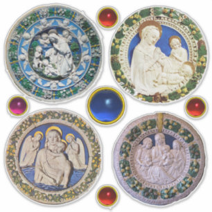VIRGIN, CHILD EN ANGELS, NATIVITEITSCHRISTMAS ROND STICKER