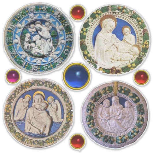 VIRGIN, CHILD EN ANGELS, NATIVITEITSCHRISTMAS ROND STICKER (Voorkant)