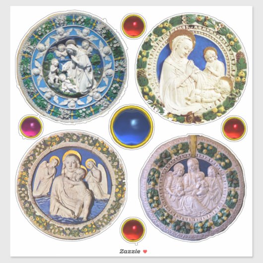 VIRGIN, CHILD EN ANGELS, NATIVITEITSCHRISTMAS ROND STICKER (Vel)