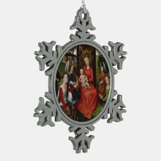 Virgin & Child met Saints Catherine van Alexandrië Tin Sneeuwvlok Ornament (Links)