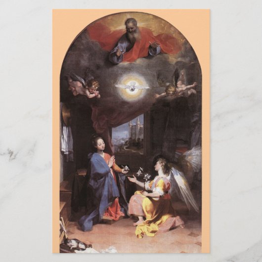 VIRGIN EN ANNUNCIATIE ANGEL, roze Briefpapier (Voorkant)