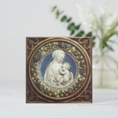 VIRGIN EN CHILD FLORAL CROWN Blue Gem Kerstmis Kaart (Staand voorkant)