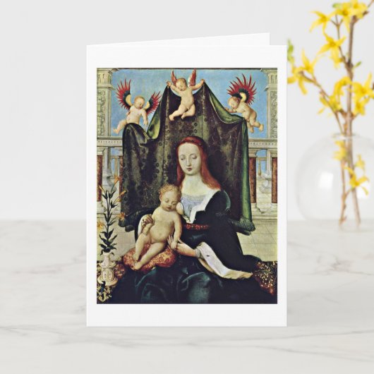 Virgin en Kind door Hans Holbein Ouder Kaart (Gele Bloem)